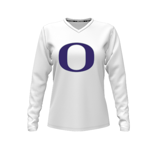 [FTLVCFWH-FYXS-LOGO1] Decker Comfort T-Shirt (Female Youth XS, White, V Neck, Logo 1, Long Sleeve)