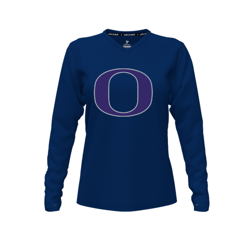 [CUS-DFW-TEES-CMF-VNK-LSL-NVY-FYXS-LOGO1] Decker Comfort T-Shirt (Female Youth XS, Navy, V Neck, Logo 1, Long Sleeve)