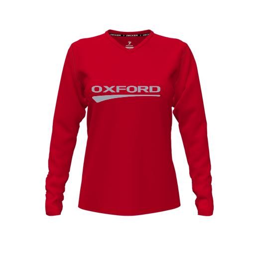 [CUS-DFW-TEES-CMF-VNK-LSL-RED-FYXS-LOGO2] Comfort T-Shirt (Female Youth XS, Red, V Neck, Logo 2, Long Sleeve)