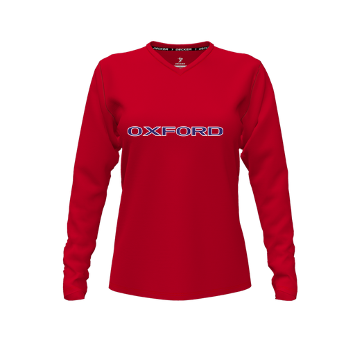 [FTLVPTRD-FYXS-LOGO3] Decker Performance T-Shirt (Female Youth XS, Red, V Neck, Logo 3, Long Sleeve)