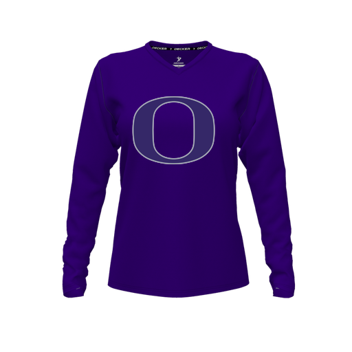 [FTLVPTPP-FYXS-LOGO1] Decker Performance T-Shirt (Female Youth XS, Purple, V Neck, Logo 1, Long Sleeve)